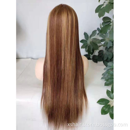 Wholesale Highlight 1B Honey Brown Color Straight Bob Headband Short Wig Human Hair Lace Front